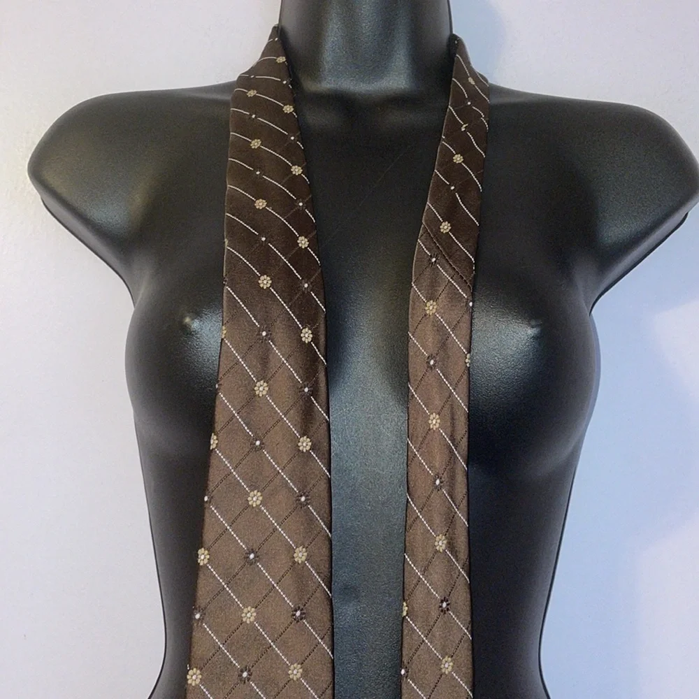 Givenchy Brown Floral Embroidered Polyester Vintage Necktie Tie